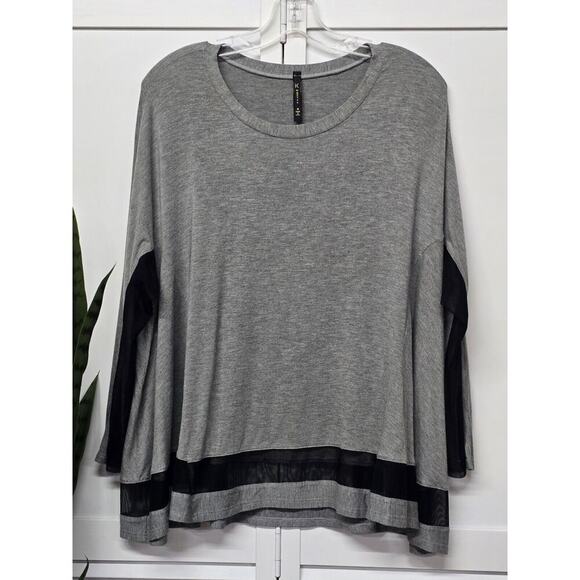IC Connie K Blouse Womens Medium Black Mesh/ Gray Lagenlook Swing Tunic Size Med - Picture 1 of 7